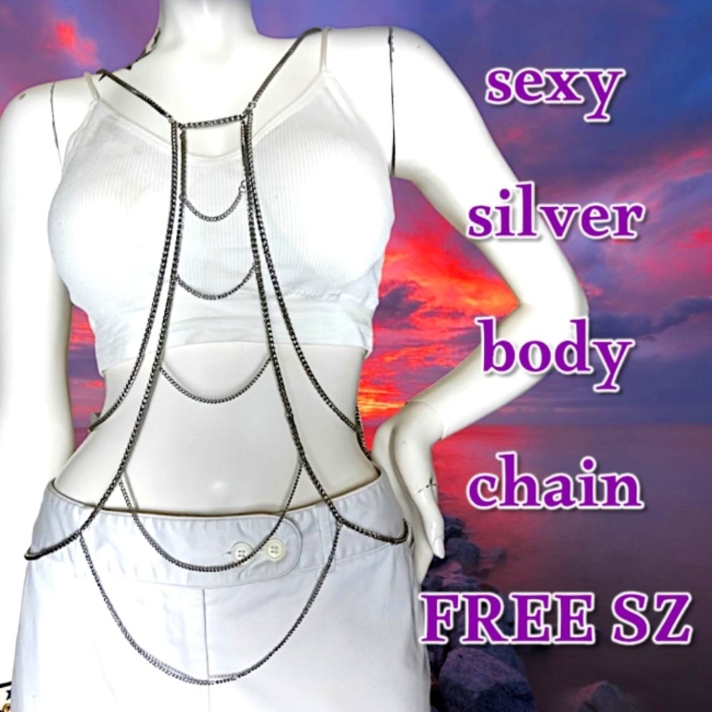 Sexy Silver Full Body Chain Jewelry (Clasp in Back) FREE SIZE (Fits XS-2X)